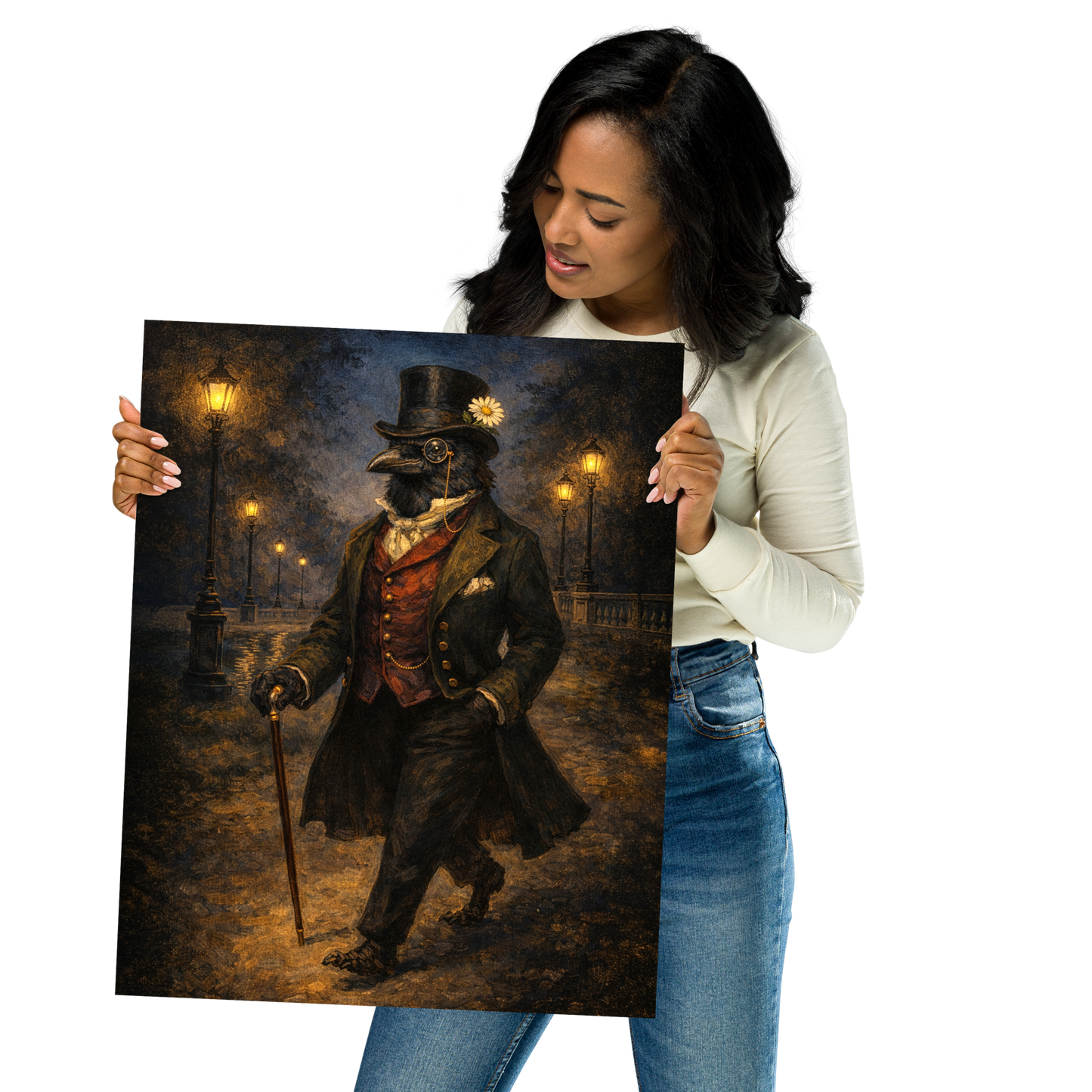 Night Stroll | Victorian Crow Walking Poster | Rolled Posters - POSTER - Chaos & Wit