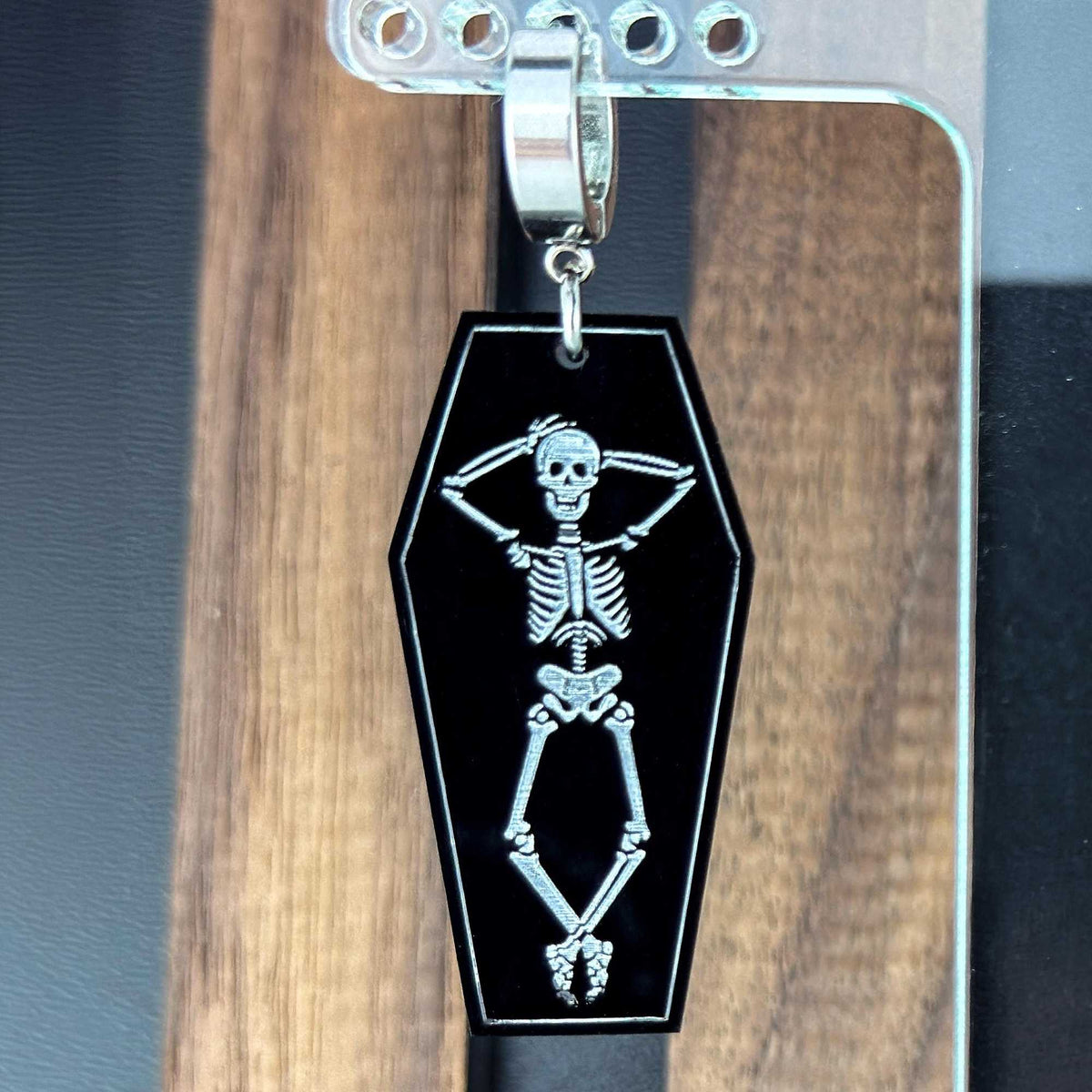 Chillin' Skeletons Huggie Drop Acrylic Earrings | Halloween Accessories | Coffin