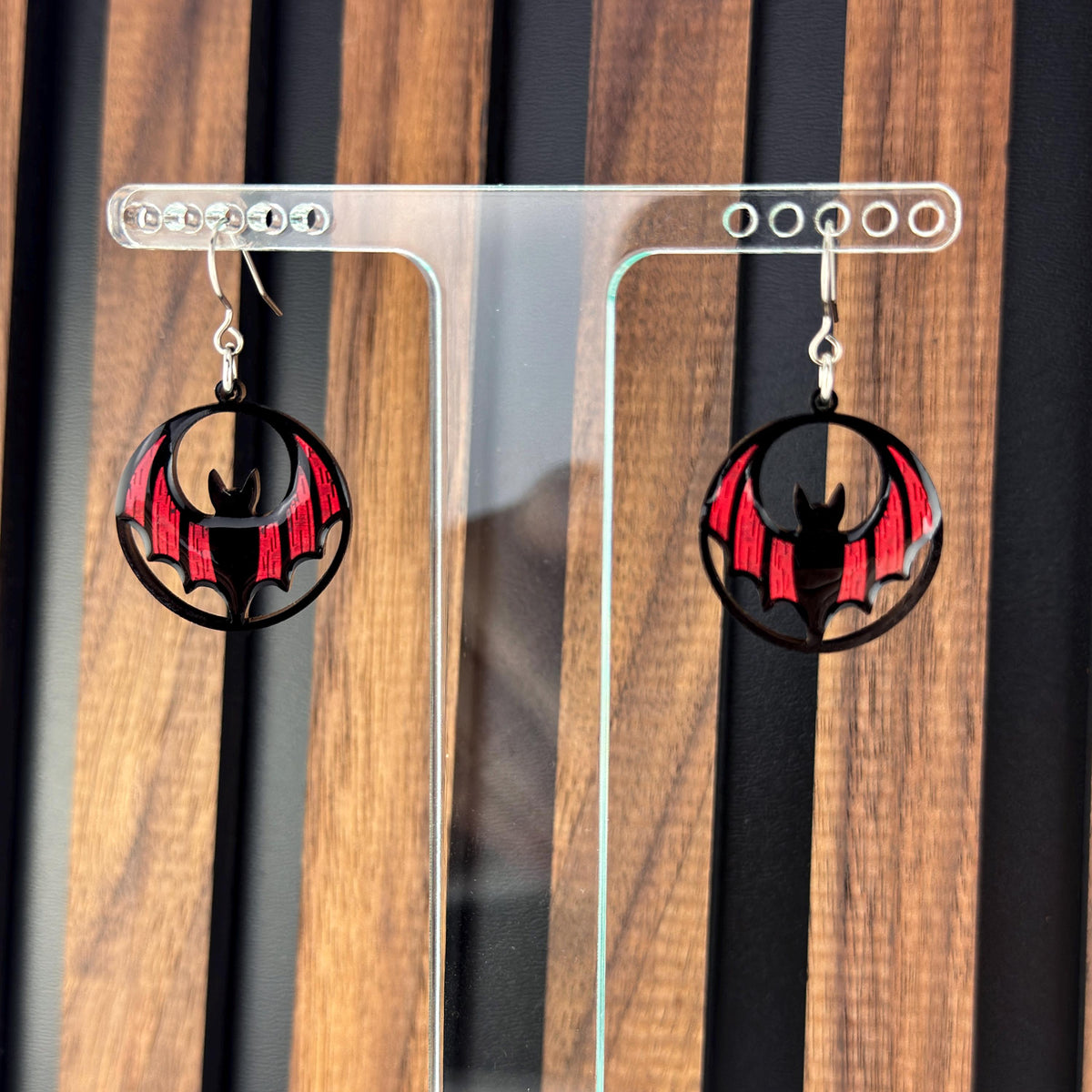 Handmade and Hand-painted Bat Acrylic Earrings | Goth Accessories