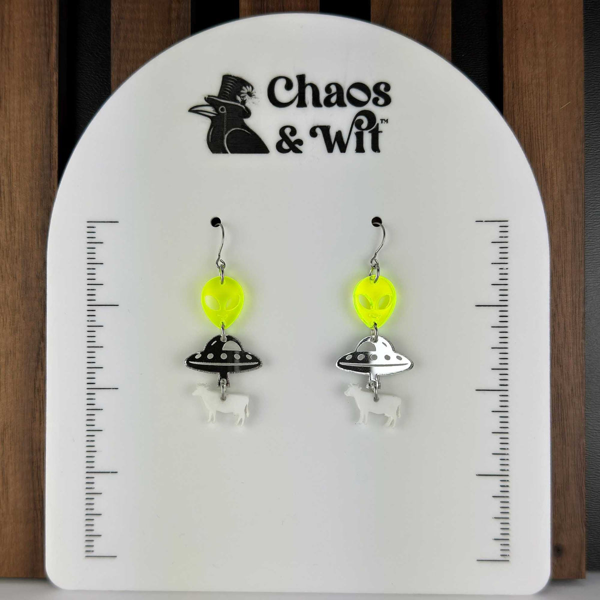 UFO Cow Abduction Acrylic Earrings | Sci Fi Accessories
