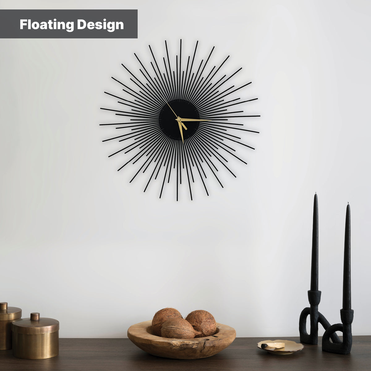 Black Starburst Wall Clock | Mid Century Modern | Atomic Sunburst | Eames Era Art - Clock - Chaos & Wit