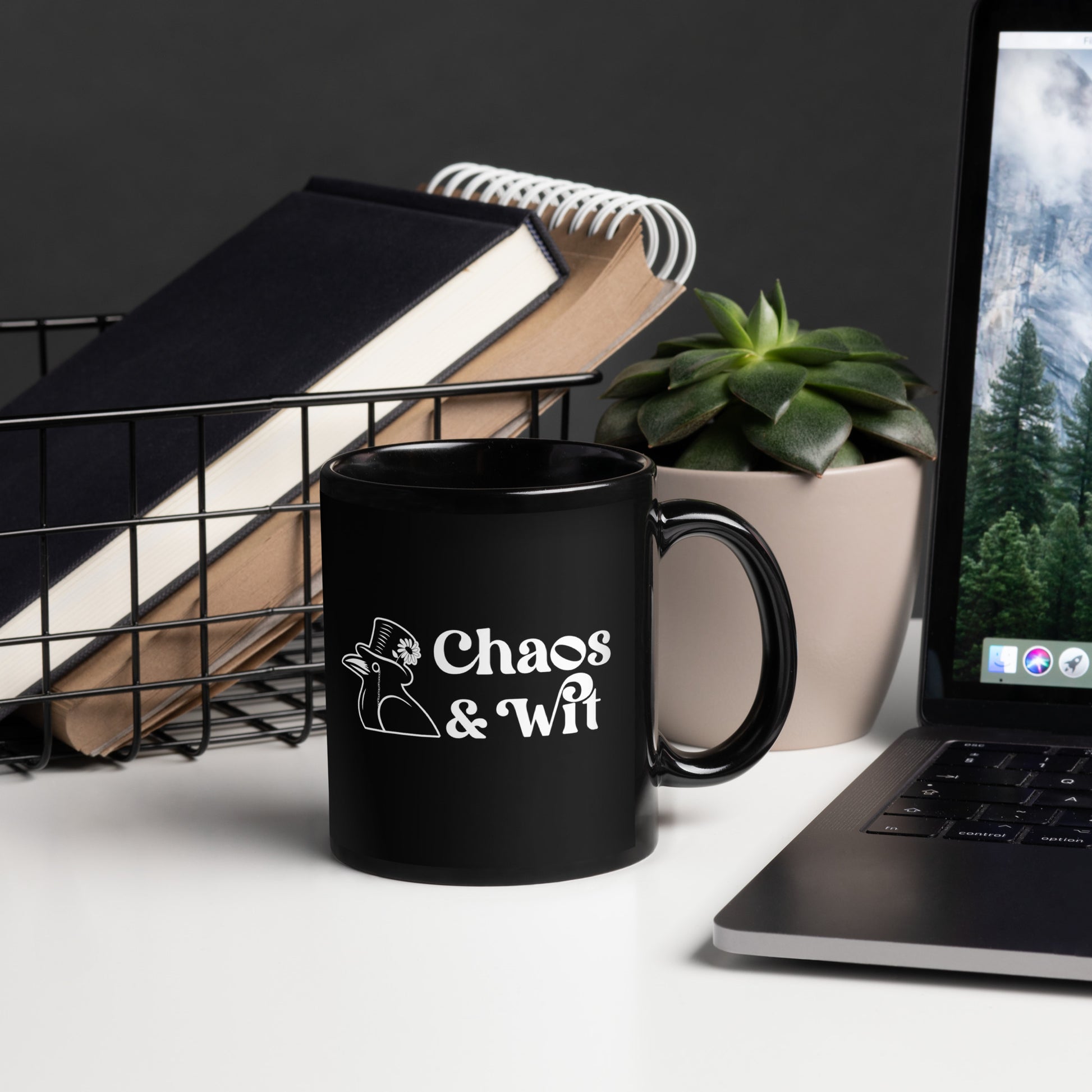 Chaos & Wit Logo Mug | Black Ceramic Coffee Cup - MUG - Chaos & Wit