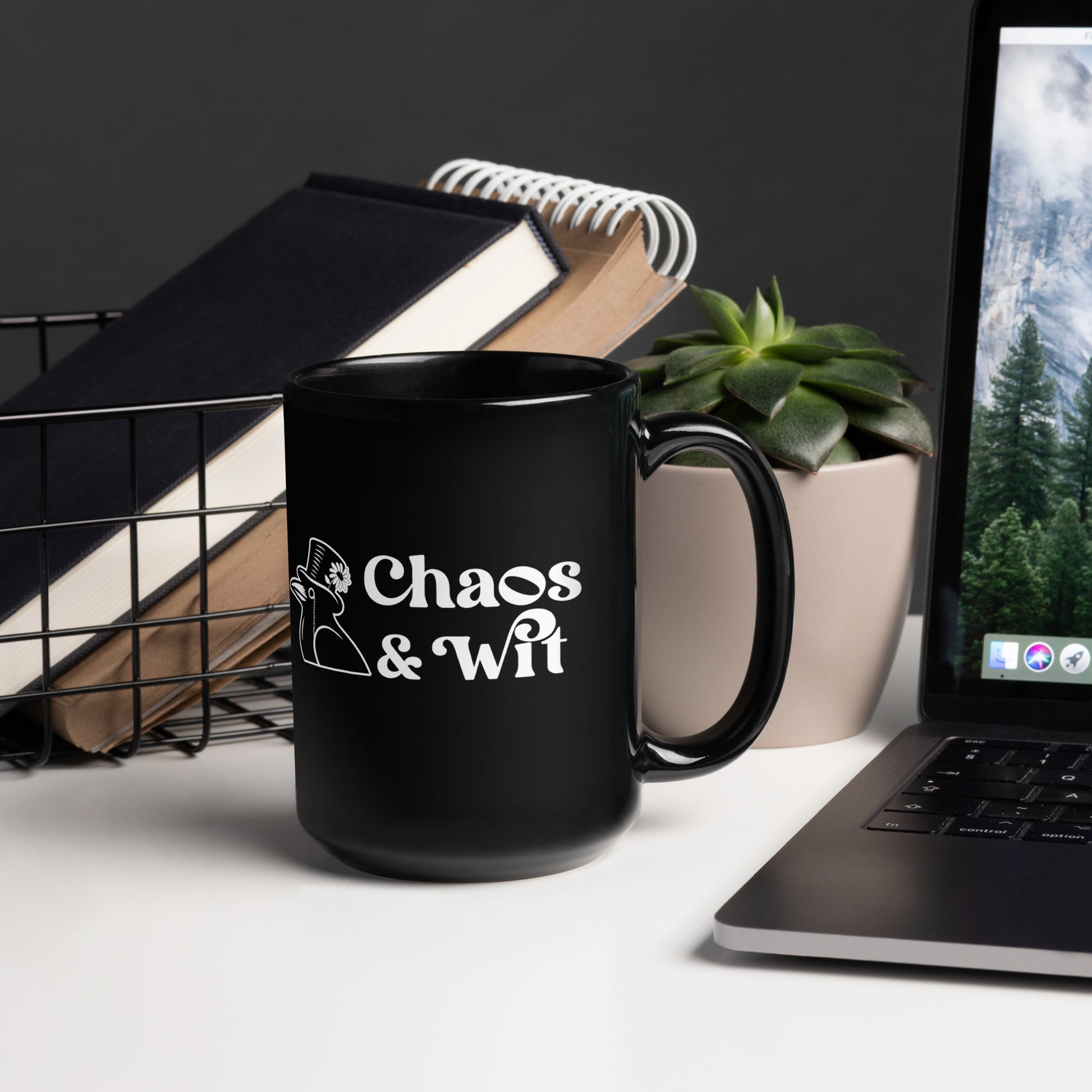 Chaos & Wit Logo Mug | Black Ceramic Coffee Cup - MUG - Chaos & Wit