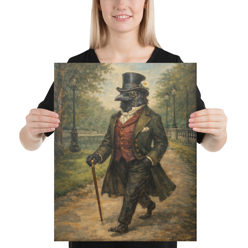 Crow on a Stroll | Dapper Crow Gentleman Canvas Print | Victorian Bird Portrait Wall Art - CANVAS - Chaos & Wit