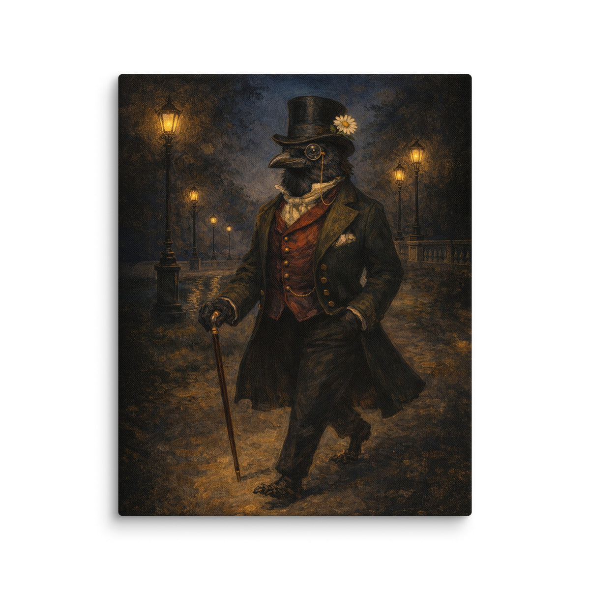 Night Stroll | Victorian Crow Canvas Print | Matte Stretched Wall Art - CANVAS - Chaos & Wit