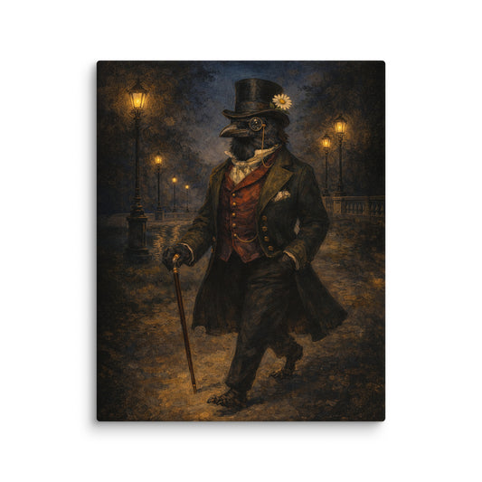 Night Stroll | Victorian Crow Canvas Print | Matte Stretched Wall Art - CANVAS - Chaos & Wit