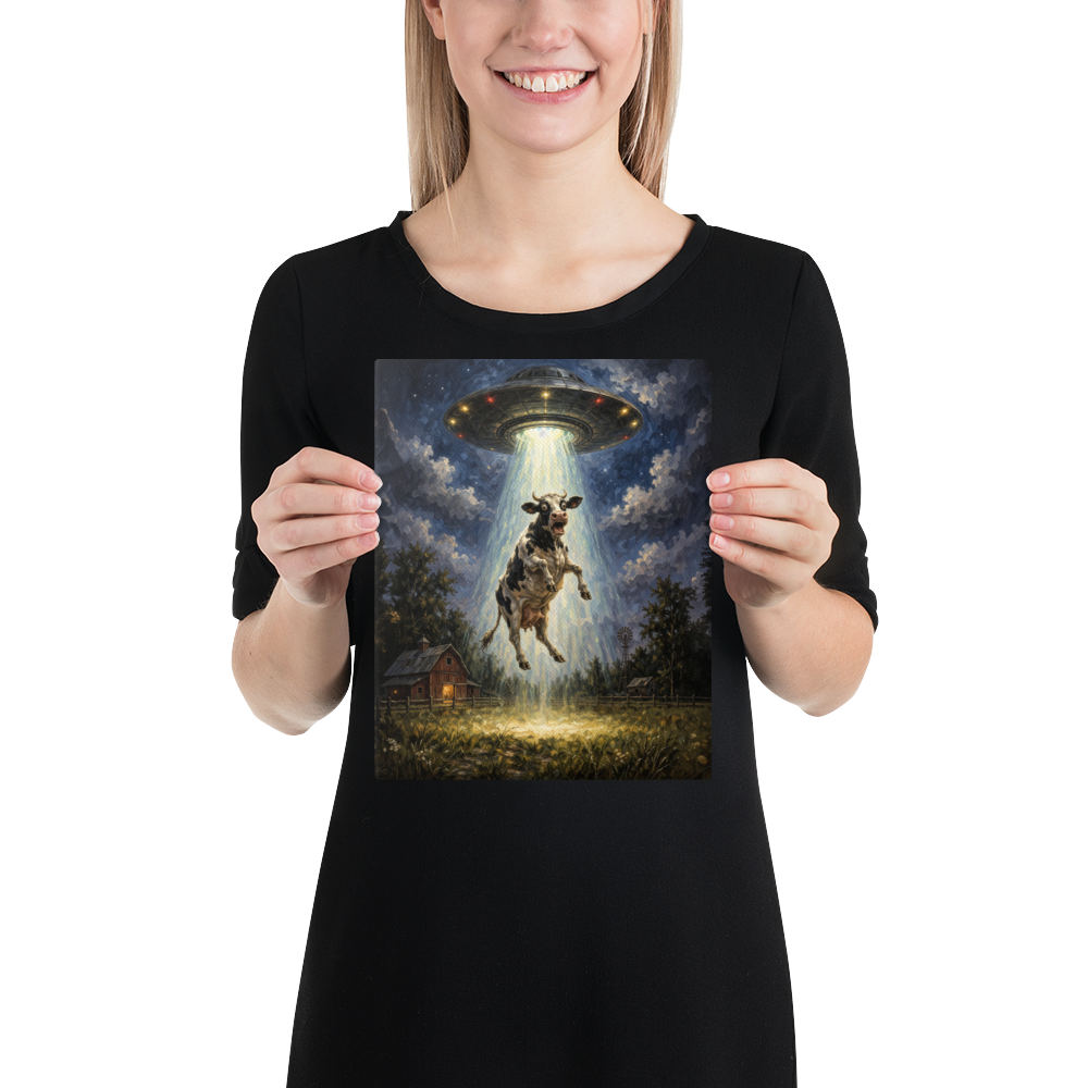 Panic! In the Barnyard | Cow Abduction Canvas Print | Matte Stretched Wall Art - CANVAS - Chaos & Wit - 8″×10″ - 5065466_19293