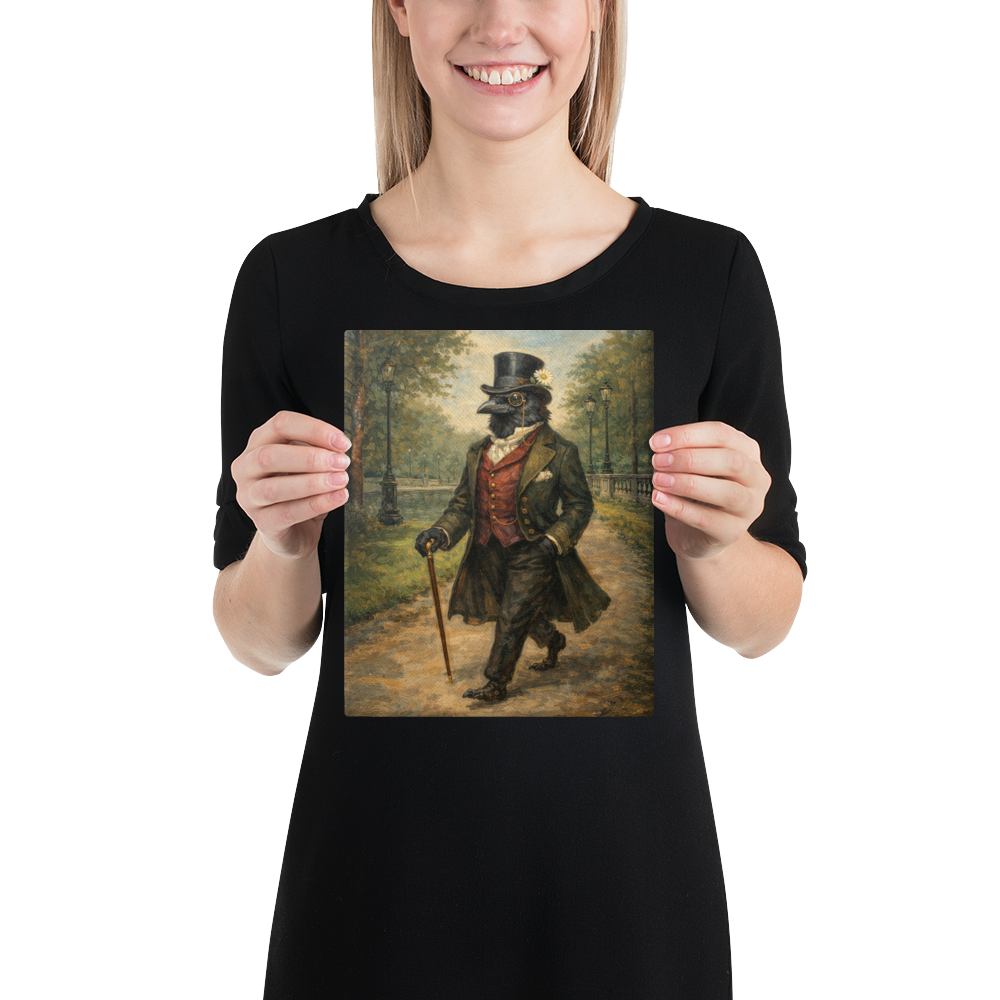 Crow on a Stroll | Dapper Crow Gentleman Canvas Print | Victorian Bird Portrait Wall Art - CANVAS - Chaos & Wit - 8″×10″ - 1964145_19293