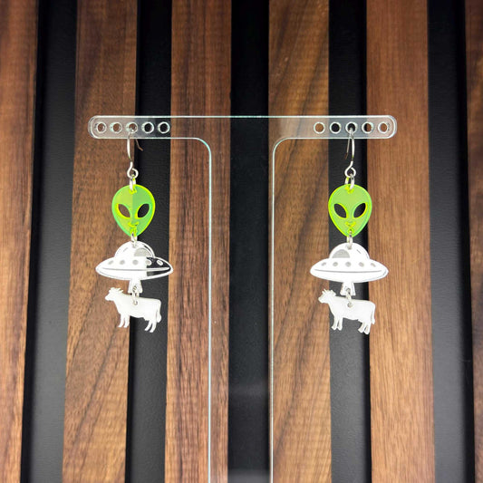 UFO Cow Abduction Acrylic Earrings | Sci Fi Accessories