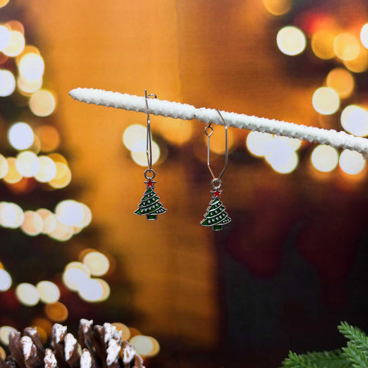 Christmas Tree Hexagon Hoops - Earrings - Chaos & Wit
