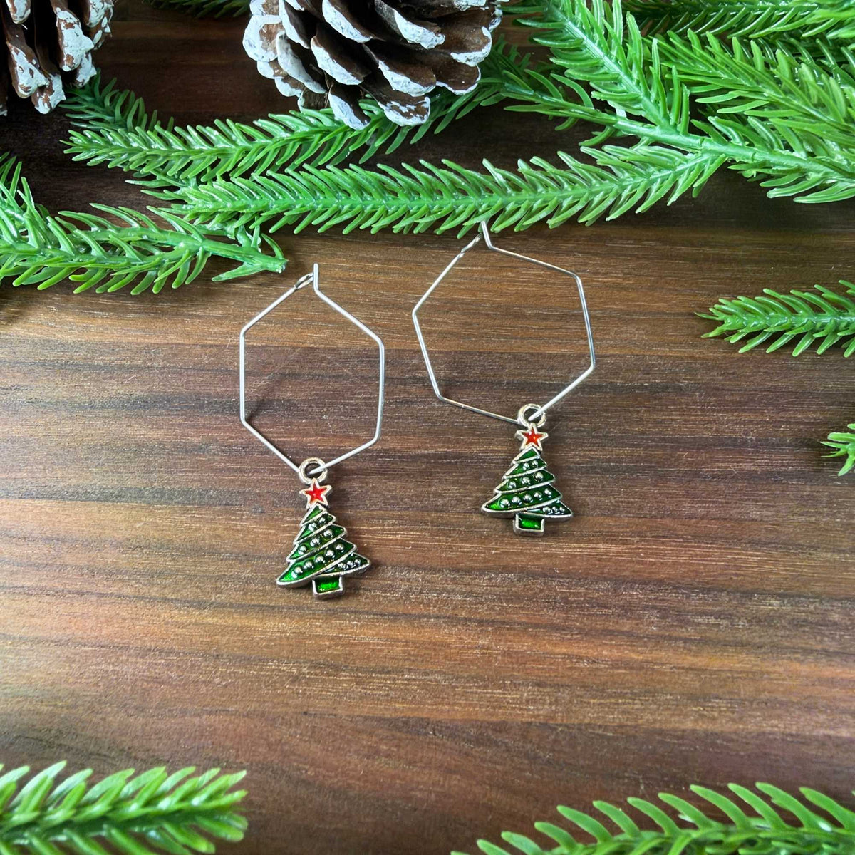 Christmas Tree Hexagon Hoops - Earrings - Chaos & Wit