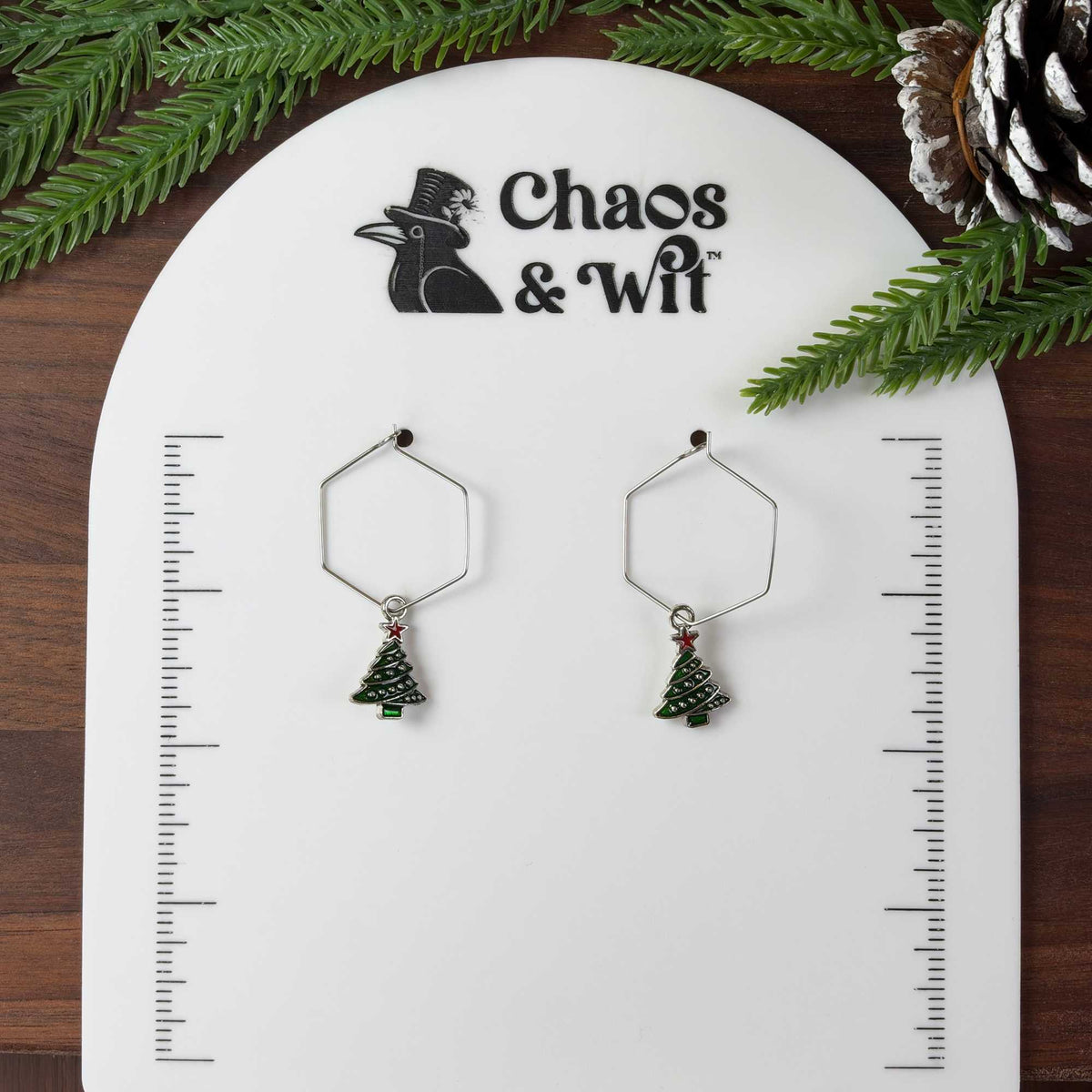 Christmas Tree Hexagon Hoops - Earrings - Chaos & Wit