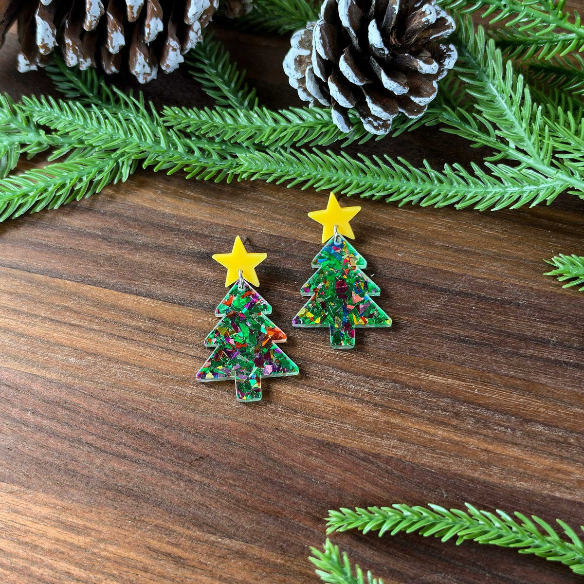 Confetti Christmas Tree Earrings - Earrings - Chaos & Wit - Green