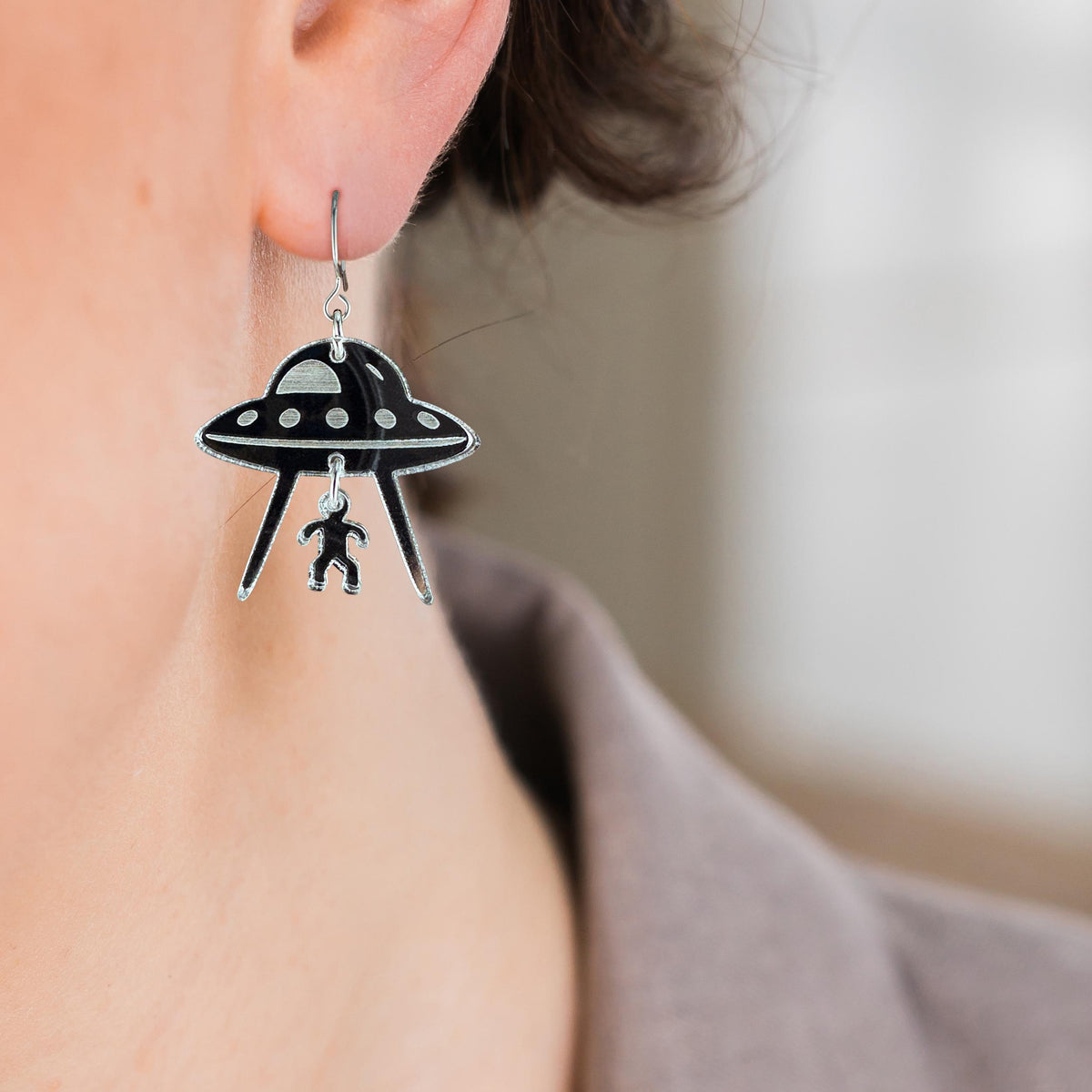 Handmade Alien Abduction Acrylic Earrings | Sci Fi Accessories