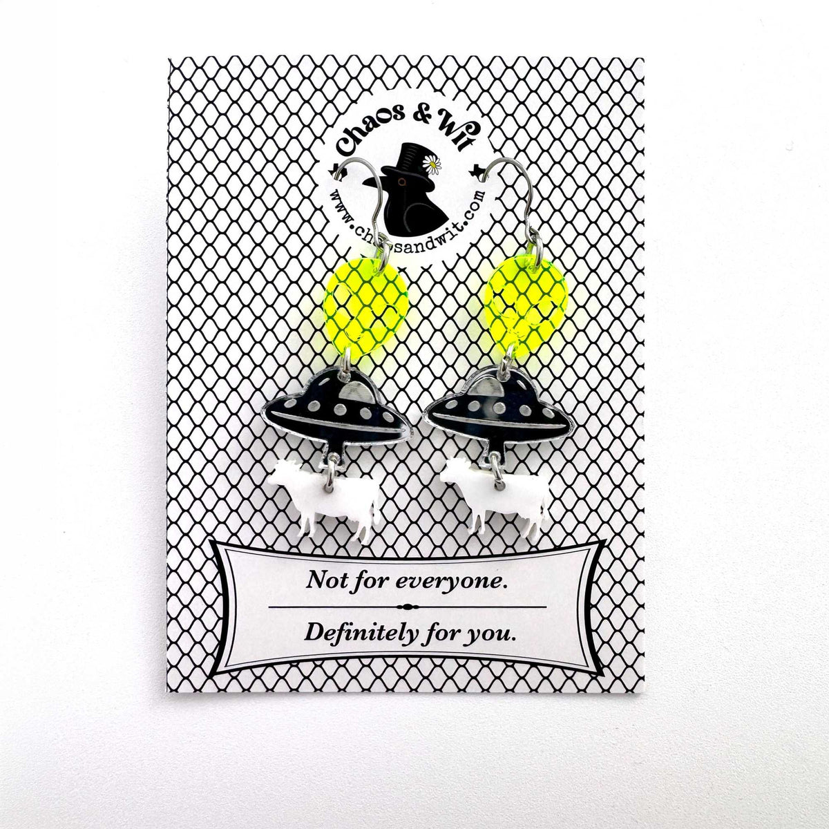 UFO Cow Abduction Acrylic Earrings | Sci Fi Accessories