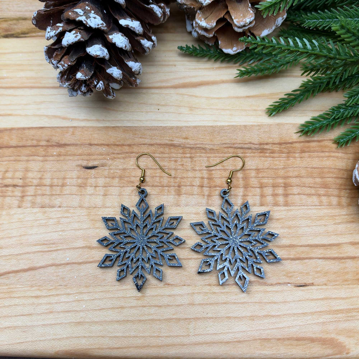 Diamond Snowflake Earrings - Earrings - Chaos & Wit - Black