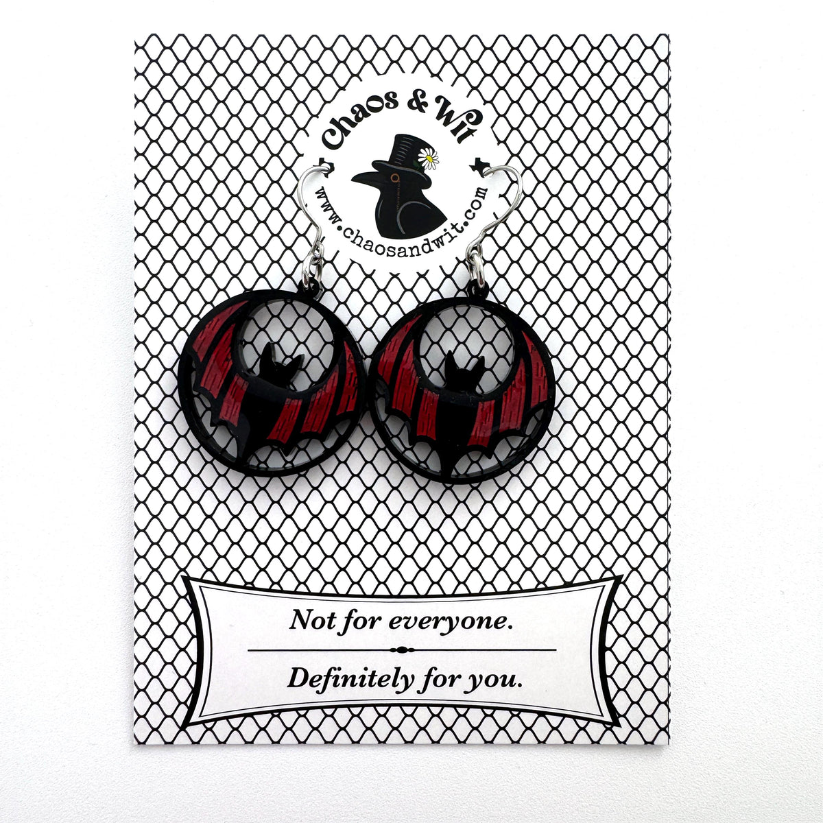 Handmade and Hand-painted Bat Acrylic Earrings | Goth Accessories
