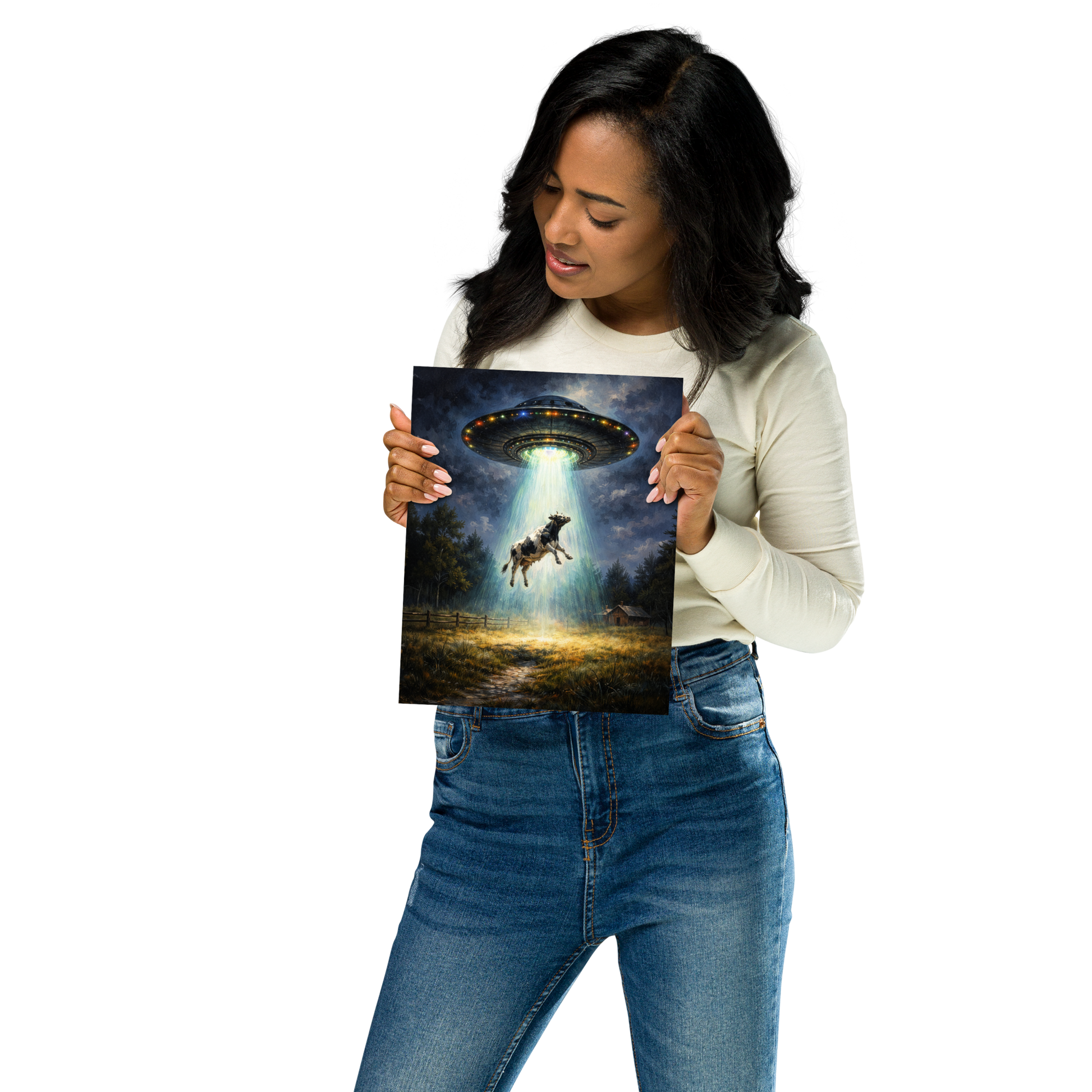Close Encounter of the Moo Kind | Cow Abduction UFO Poster | Rolled Posters - POSTER - Chaos & Wit - 8″×10″ - 2006170_4463