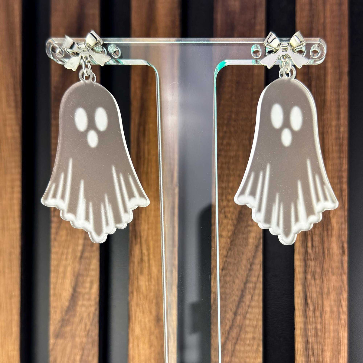 Transparent Ghost Acrylic Earrings with Bow Stud | Pastel Goth Accessories