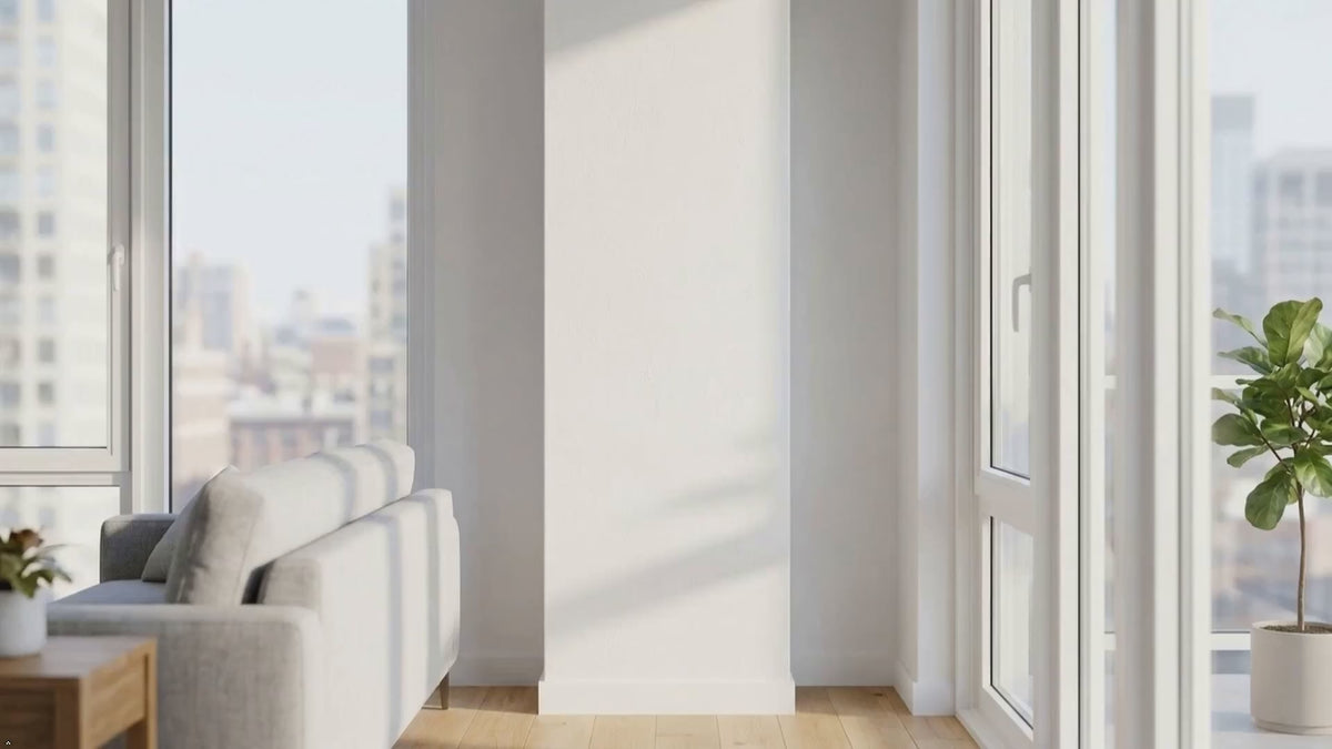 Load video: Video featuring walnut modern oval clock in small spaces like columns and small wall niches.