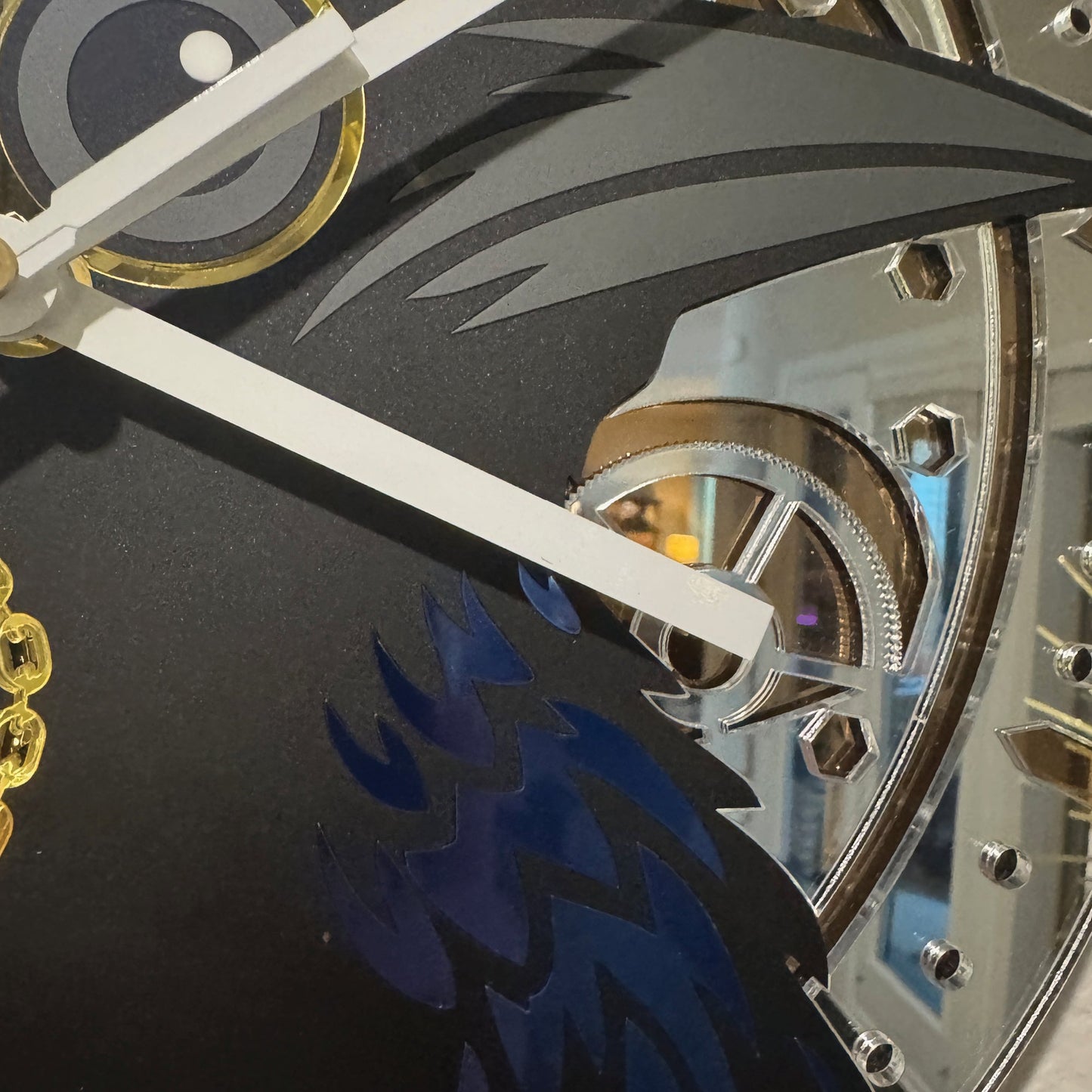 Close up of crow clock detail