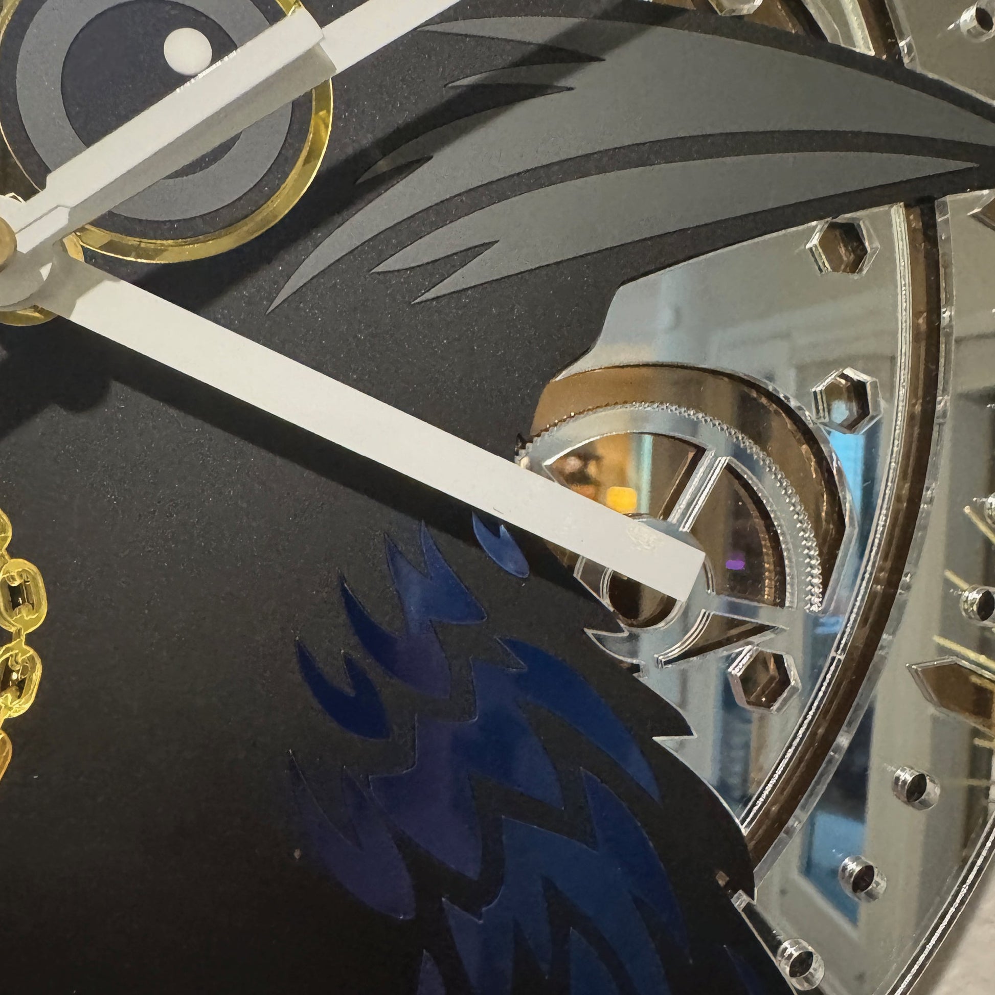 Close up of crow clock detail