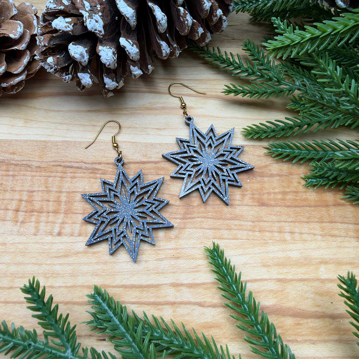 Spike Snowflake Glitter Earrings - Earrings - Chaos & Wit - Black