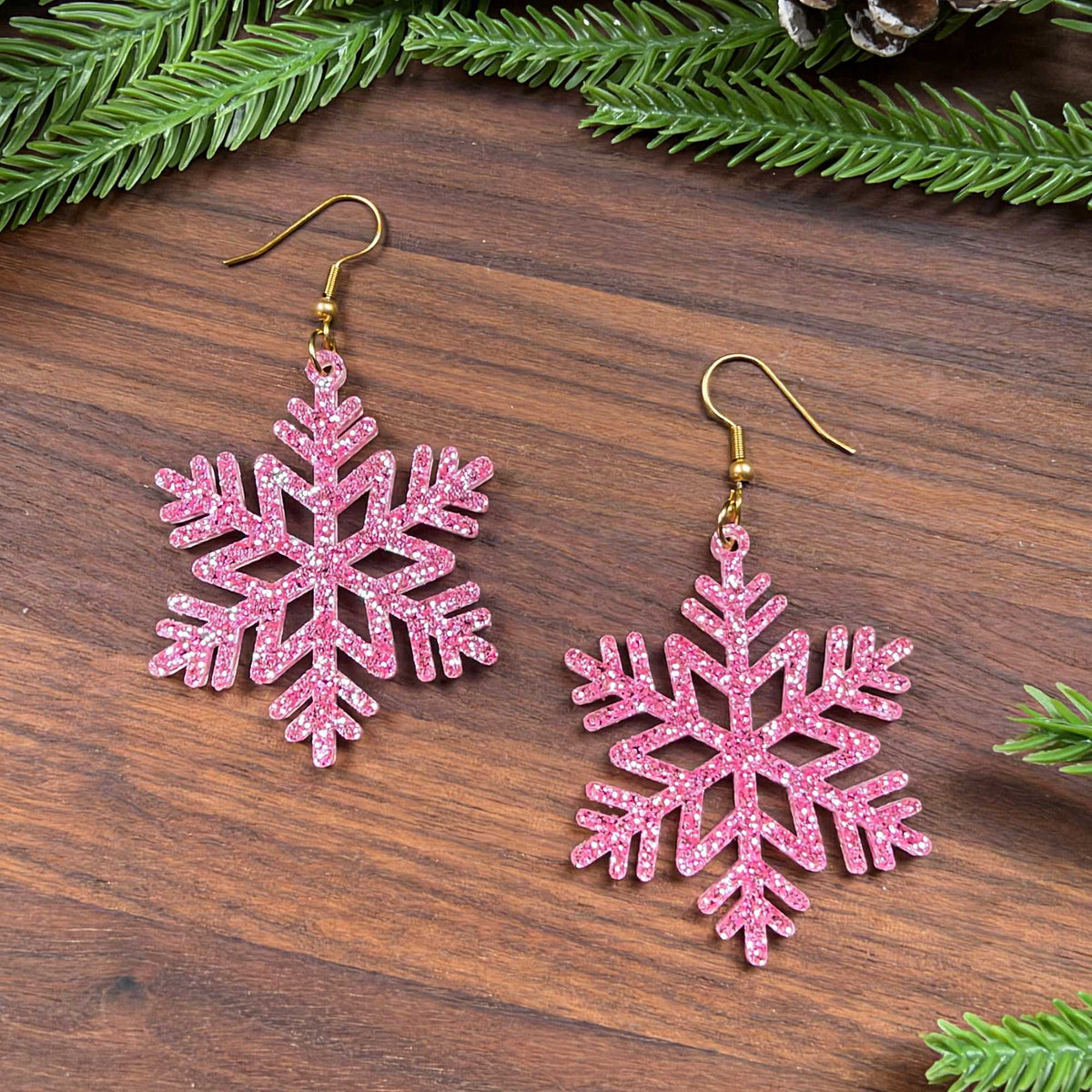 Star Snowflake Glitter Earrings - Earrings - Chaos & Wit - Pink