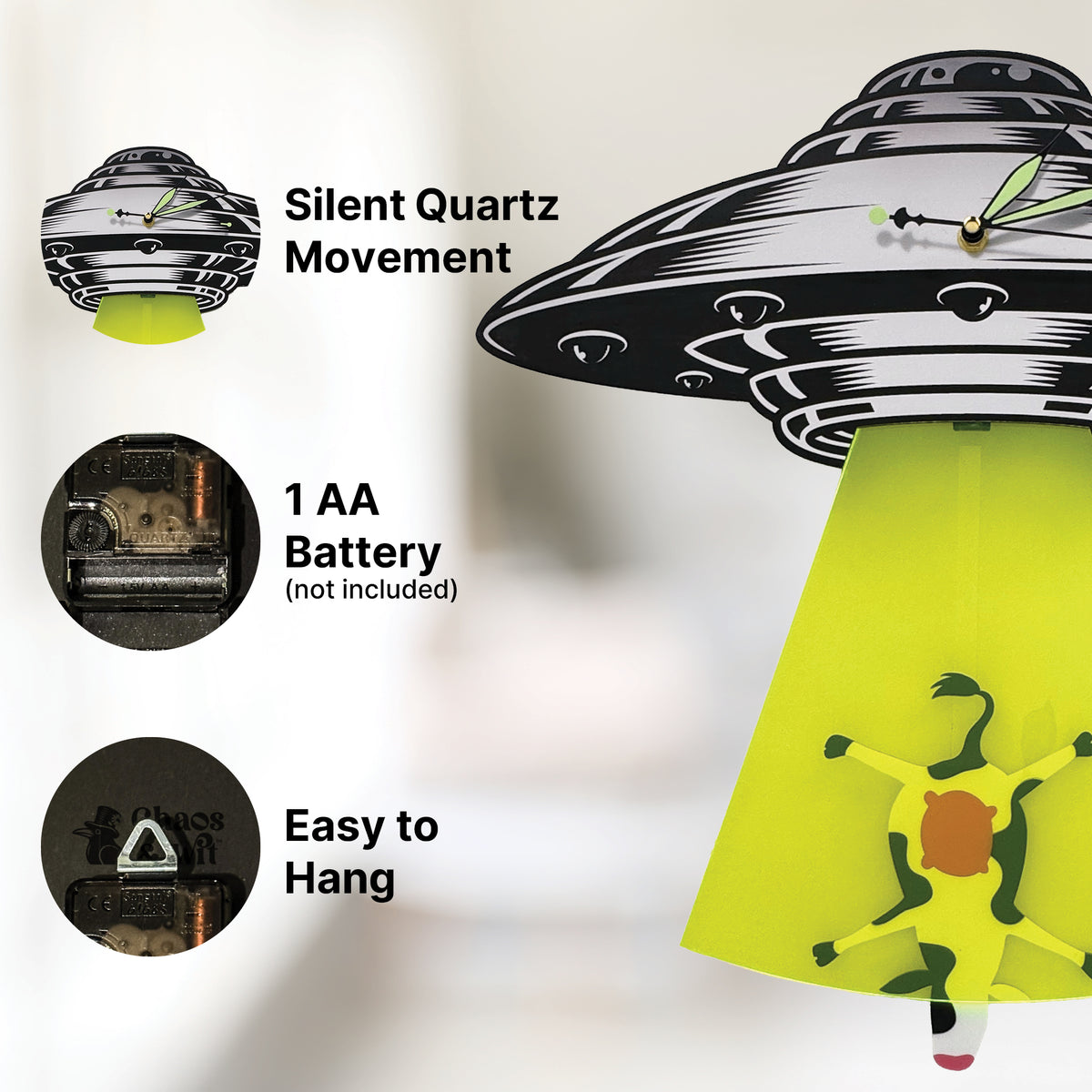 The UFO — Cow Pendulum Wall Clock - Clock - Chaos & Wit