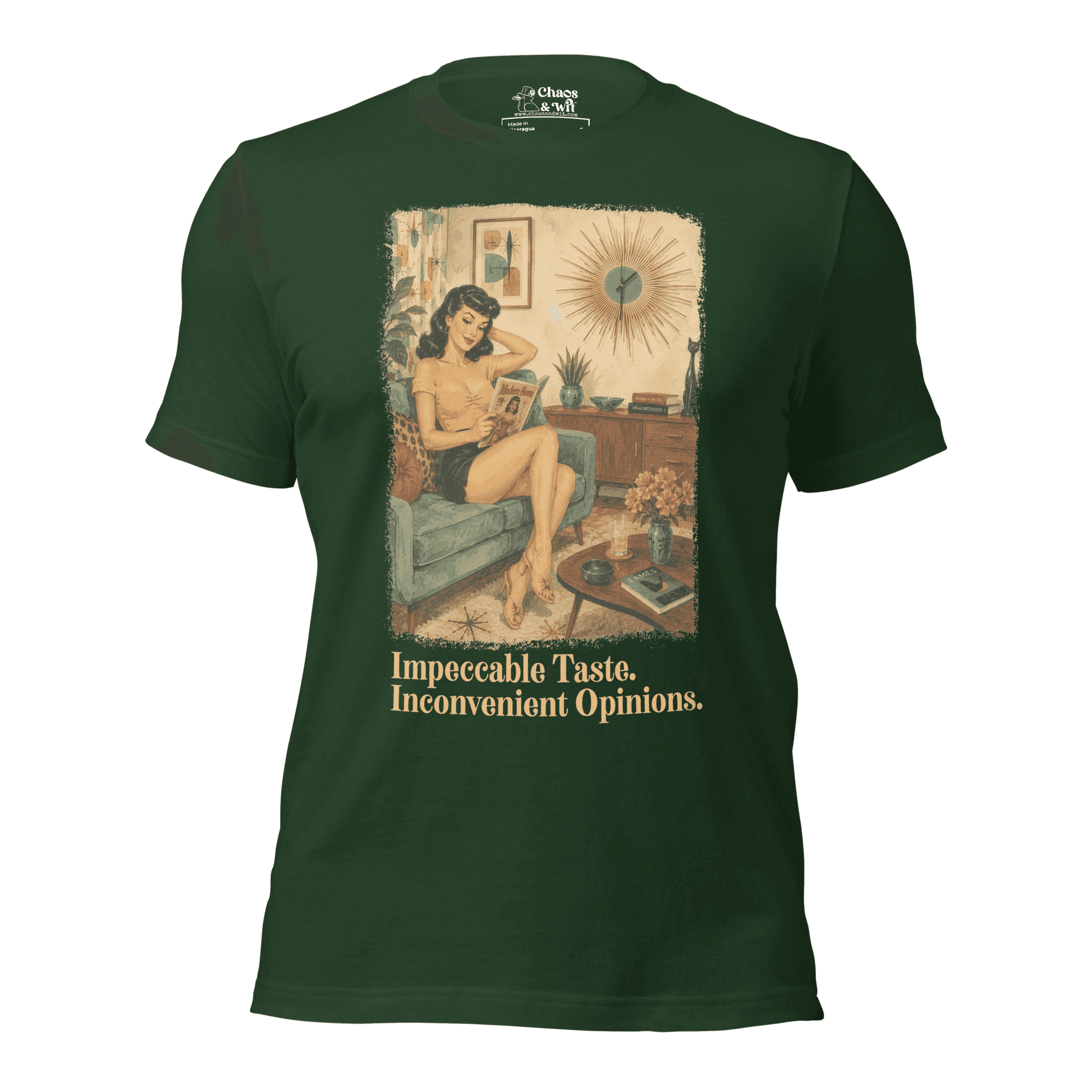 Impeccable Taste Inconvenient Opinions Tee | Funny Mid Century Modern Shirt | Retro Unisex T - Shirt | Chaos & Wit - T - SHIRT - Chaos & Wit