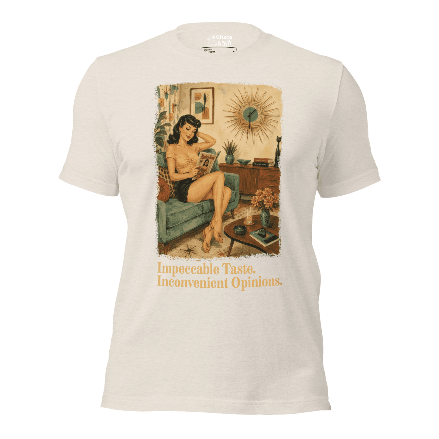 Impeccable Taste Inconvenient Opinions Tee | Funny Mid Century Modern Shirt | Retro Unisex T - Shirt | Chaos & Wit - T - SHIRT - Chaos & Wit