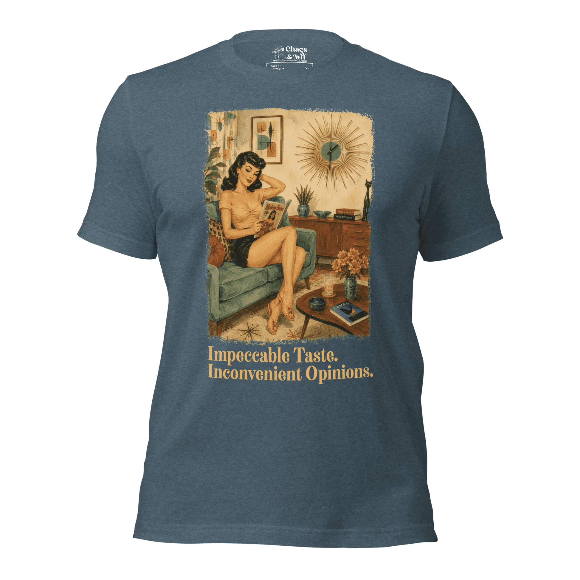 Impeccable Taste Inconvenient Opinions Tee | Funny Mid Century Modern Shirt | Retro Unisex T - Shirt | Chaos & Wit - T - SHIRT - Chaos & Wit
