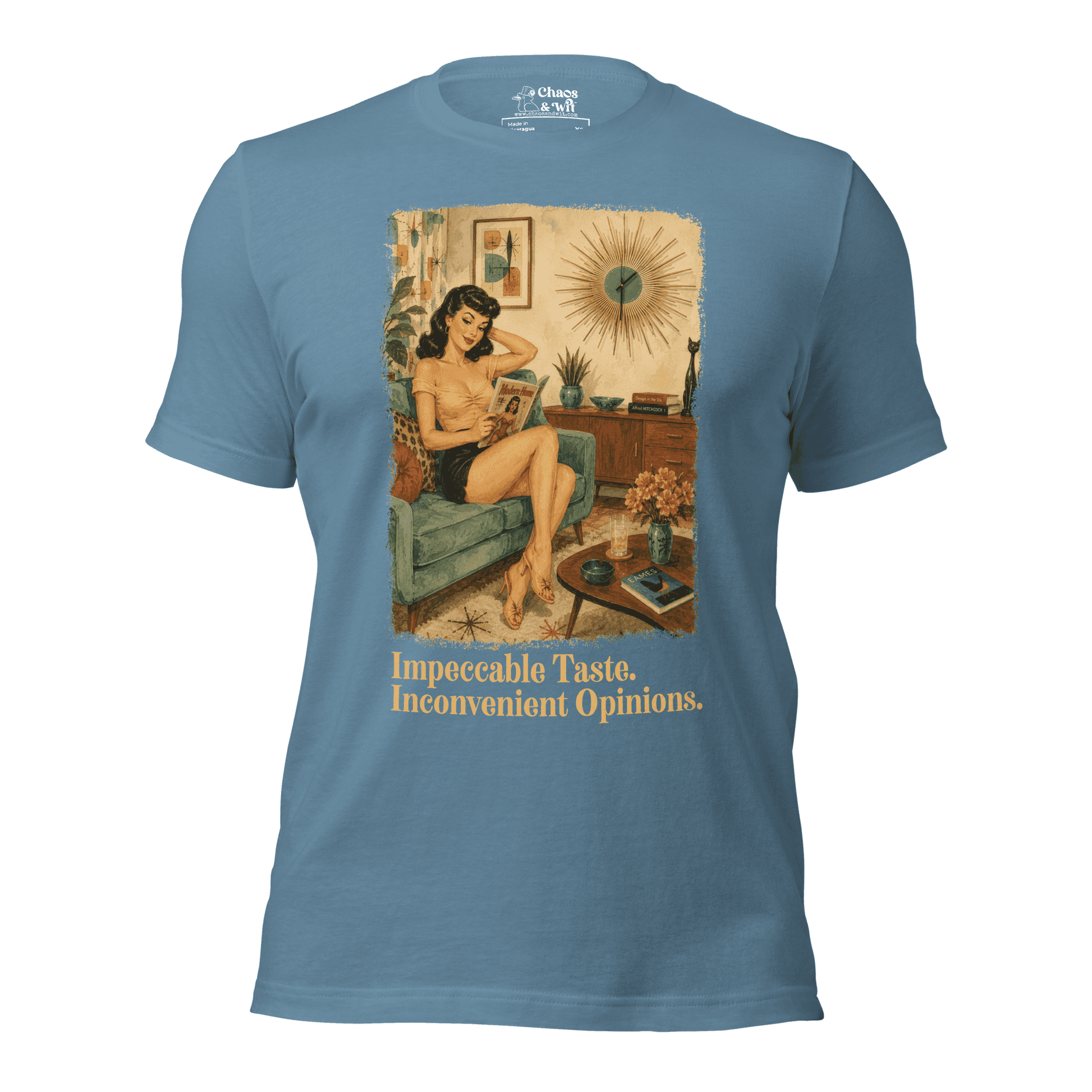 Impeccable Taste Inconvenient Opinions Tee | Funny Mid Century Modern Shirt | Retro Unisex T - Shirt | Chaos & Wit - T - SHIRT - Chaos & Wit