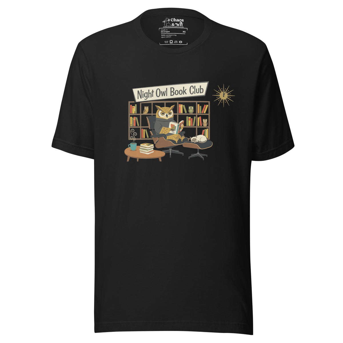 Night Owl Book Club t - shirt - Chaos & Wit - Vintage Black - XS - 2539092_21593